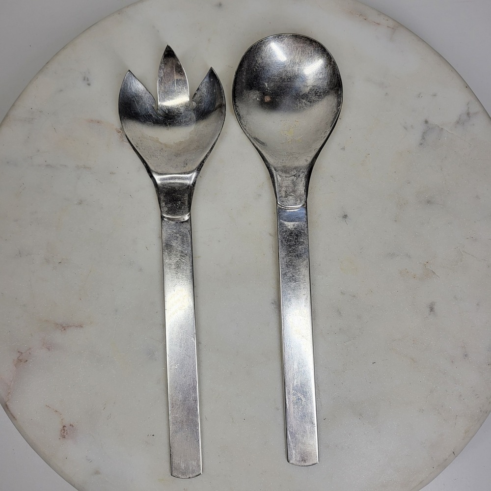 VTG Napier Salad Tongs Silver Plate Spoon Fork Serving Set MCM Minimalist 2 Pcs